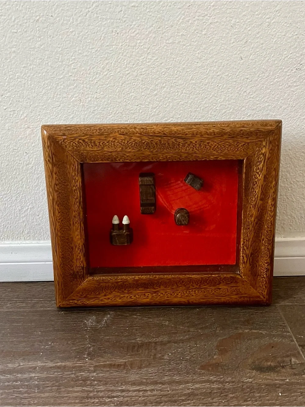 Wood Framed Red Shadow Box Wall Decor